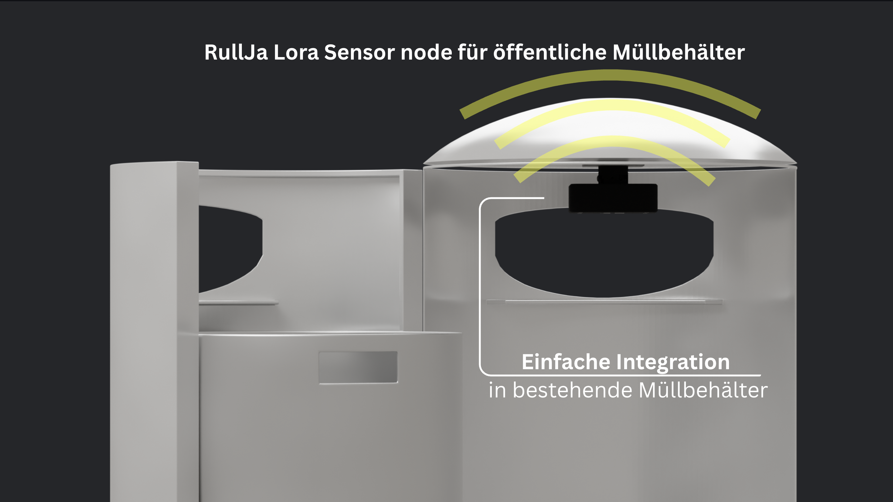 Rullja LoRa sensor node installed inside the lid of a public waste bin